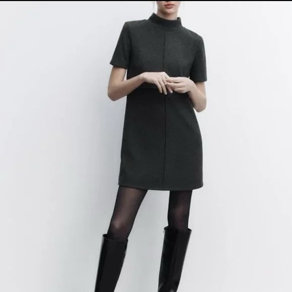 Zara Dresses & Skirts - Zara Knit Soft Shift Swing Dress Mock Neck | Gray | SIZE Small NWT